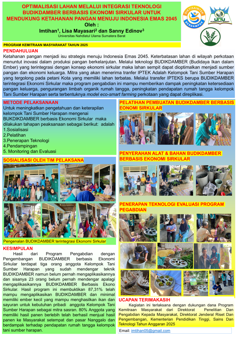 PKM UNU SUMBAR Optimalisasi Lahan Melalui Integrasi Teknologi BUDIKDAMBER Berbasis Ekonomi Sirkular
