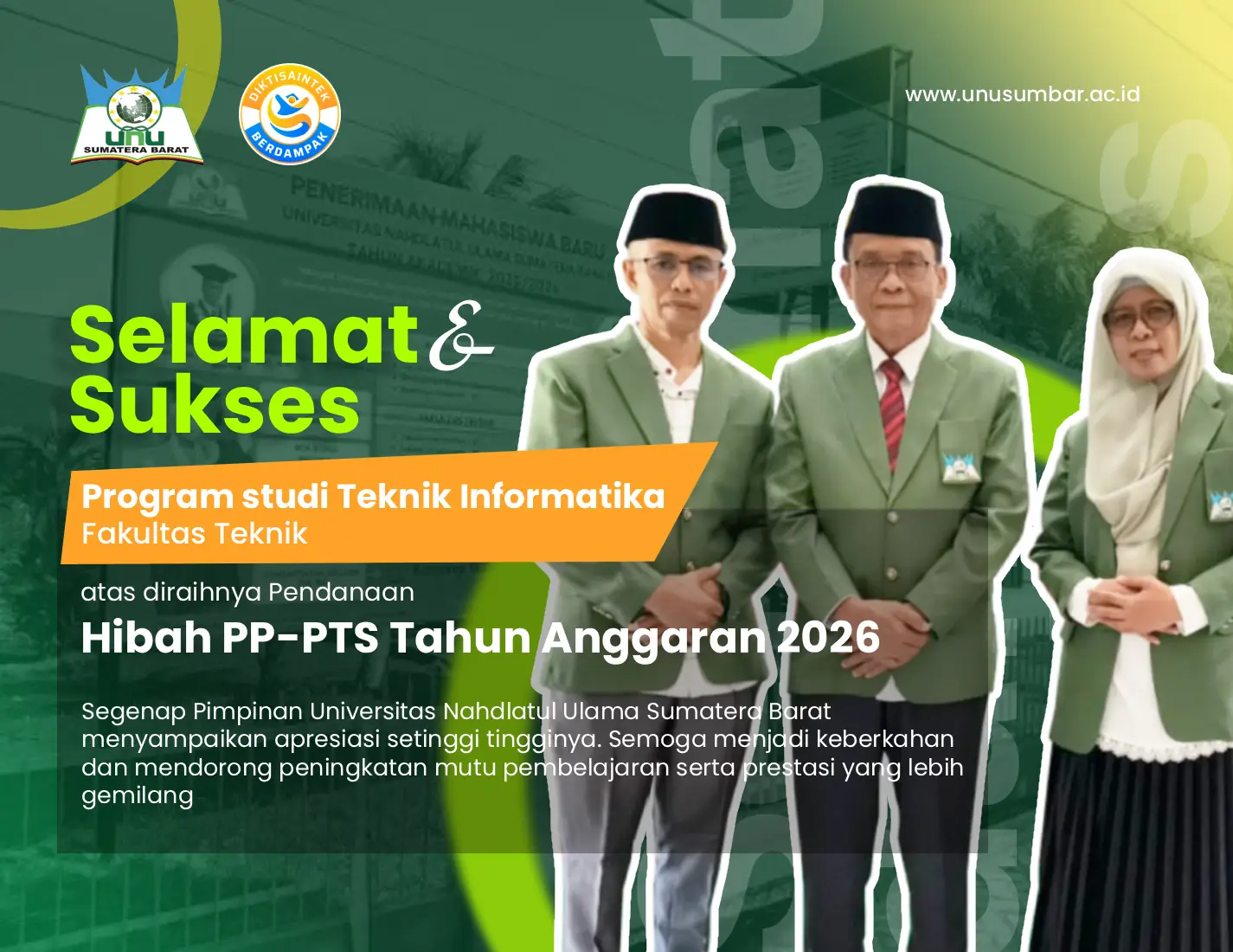 Selamat dan Sukses atas Diraihnya Pendanaan Hibah PP-PTS Tahun Anggaran 2026