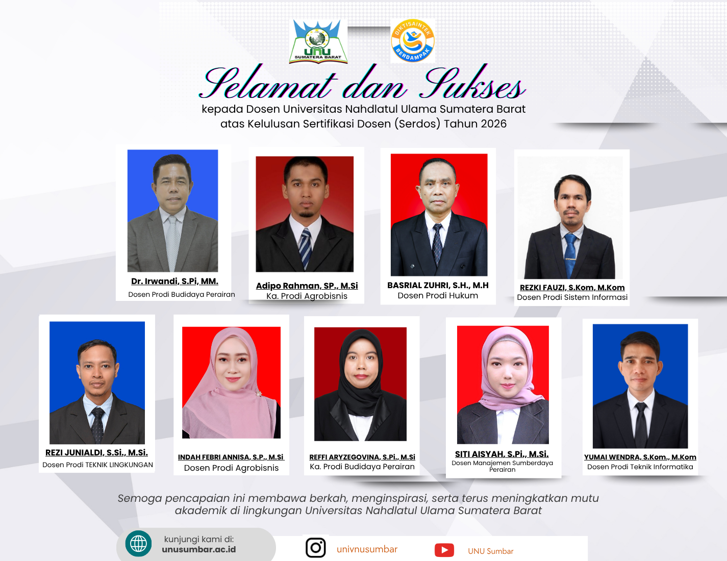 Selamat dan Sukses Kepada Dosen Universitas Nahdlatul Ulama Sumatera Barat Lulus Sertifikasi Dosen (Serdos) Tahun 2026